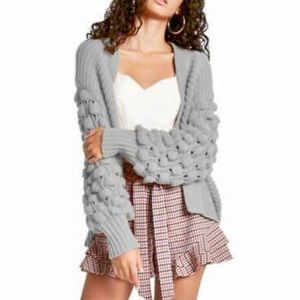 Chunky Knit Bubble Sleeve Open Cardigan
